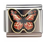 NOOFNO Italian Bracelet Charm,9mm,Gilded Red &; Black Butterfly,Animal & Insect > Butterfly