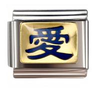 NOOFNO Italian Bracelet Charm,9mm,Golden Blue Love Character,Color > Gold background