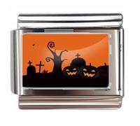 NOOFNO Italian Bracelet Charm,9mm,Halloween Graveyard Jack-o'-lanterns,Holiday > Halloween