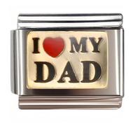 NOOFNO Italian Bracelet Charm,9mm,I Love My Dad Heart Design,Color > Gold background