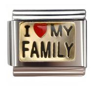 NOOFNO Italian Bracelet Charm,9mm,I Love My Family Heart,Color > Gold background