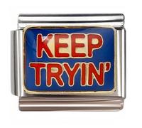 NOOFNO Italian Bracelet Charm,9mm,Keep Tryin’ Red Text Badge,Color > Blue