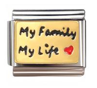 NOOFNO Italian Bracelet Charm,9mm,My Family My Life Heart,Color > Gold background