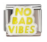 NOOFNO Italian Bracelet Charm,9mm,No Bad Vibes Yellow Text,Sentiments & Affections > Expression
