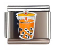 NOOFNO Italian Bracelet Charm,9mm,Orange Boba Tea Cup,Food