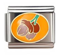NOOFNO Italian Bracelet Charm,9mm,Orange Nut with Green Stem,Holiday > Thanksgiving