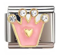 NOOFNO Italian Bracelet Charm,9mm,Pink Crown with Gold Heart,Sentiments & Affections