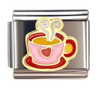 NOOFNO Italian Bracelet Charm,9mm,Pink Teacup Heart &; Steam,Food