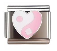 NOOFNO Italian Bracelet Charm,9mm,Pink White Yin-Yang Heart,Sentiments & Affections > Colorful Heart