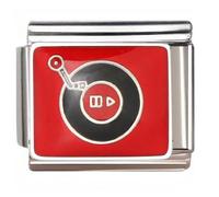 NOOFNO Italian Bracelet Charm,9mm,Play Pause Vinyl Record,Entertainment & Leisure > Music