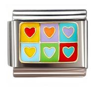 NOOFNO Italian Bracelet Charm,9mm,Rainbow Heart Grid,Sentiments & Affections > Rainbow Heart