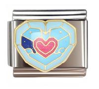 NOOFNO Italian Bracelet Charm,9mm,Two Blue Birds with Pink Heart,Sentiments & Affections > Heart