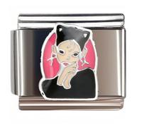 NOOFNO Italian Bracelet Charm,9mm,Vampire Pin-up with Pink Bow,Beauty & Manicure