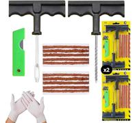 NOOGUI - Tyre Repair Kit - Car, Motorcycle, Trucks & Bicycle Puncture Repair - Fix in 15 Minutes - Includes 10 Repair Plugs, 2 T Handle Tools, 2 Gloves & Cutter - 2 Complete Tubeless Tyre Repair Kit