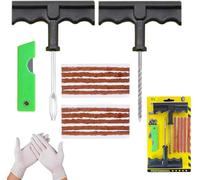 NOOGUI - Tyre Repair Kit - Car, Motorcycle, Trucks & Bicycle Puncture Repair - Fix in 15 Minutes - Includes 10 Repair Plugs, 2 T Handle Tools, 2 Gloves & Cutter - Complete Tubeless Tyre Repair Kit