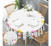 Nookery Tablecloth Round 150cm Waterproof Wipeable Tablecloths Flower Style Table Cloth Stain Resistant Polyester Outdoor Party Tablecloth for Kitchen Dinner Picnics Garden