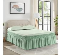 NookZuzu Wrap Around Ruffled Lace Bed Skirt,Light Sage Green Bed Skirts with 18 Inch Drop Easy to Put On,Elastic Dust Ruffle with Adjustable Belts,Bed Skirting King/Cal King Size,Machine Washable