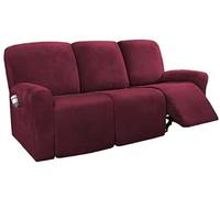 Noolpook, Recliner Sofa Cover 1/2/3 Seater Thick Suede All-inclusive Chair Stretch Waterproof Non-slip Slipcover Dustproof Massage Sofa Seat Protector (Wine Red,3 Seater)