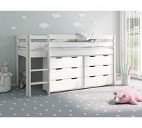 Noomi Nora Solid Wood Mid Sleeper 6 Drawer Storage Cabin Bed in White | Size: EU Single Noomi White EU Single
