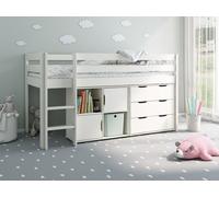 Noomi Nora Solid Wood Mid Sleeper Storage Cabin Bed in White | Size: EU Single Noomi White EU Single