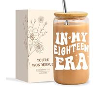 NOOMII 18th Birthday Gifts for Girls - Cute 16Oz Glass Cups with Lids and Straws, Aesthetic Tumblers for Teens, Best Birthday Gift for Her