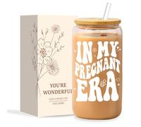 NOOMII Gifts for Women- Birthday Gifts for Women 16oz Iced Coffee Glass Cups with Bamboo Lids and Straws- Ideal Iced Coffee Gift Set for Friend Mum Wife Colleagues (Pregnancy Gifts)