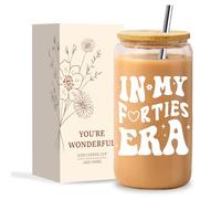 NOOMll 40th Birthday Gifts for Her | 40th Birthday Gift for Women | Glass Cup with Lid and Straw | Cofee Mug for Presents | Present Tumbler 16oz | Unusual Gifts for 40 Years Old Ladies