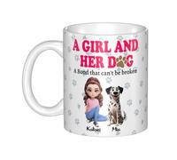 NOONATIVE A Girl and Her Dog A Bond That Can't Be Broken Mug,Personalized Coffee Mug with Woman and Dog Cartoon Design,Birthday Mothers Day Gift for Dog Mom,Dog Owner,Dog Lover