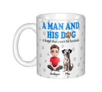 NOONATIVE A Man and His Dog A Bond That Can't Be Broken Mug,Personalized Coffee Mug with Man and Dog Cartoon Design,Birthday Fathers Day Gift for Dog Dad,Dog Owner,Dog Lover