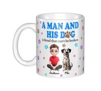 NOONATIVE A Man and His Dog A Bond That Can't Be Broken Mug,Personalized Coffee Mug with Man and Dog Cartoon Design,Birthday Fathers Day Gift for Dog Dad,Dog Owner,Dog Lover