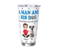 NOONATIVE A Man and His Dog A Bond That Can't Be Broken Tumbler,Personalized Insulated Tumbler with Man and Dog Cartoon Design,Birthday Fathers Day Gift for Dog Dad,Dog Owner,Dog Lover