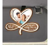 NOONATIVE Drive Safe Because Your Wife Loves You Visor Clip,Personalized Couple Car Visor Picture Frame,Custom Car Visor Clip with Photo Name,Drive Safe Gift for Wife