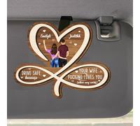 NOONATIVE Drive Safe Because Your Wife Loves You Visor Clip,Personalized Couple Car Visor Picture Frame,Custom Car Visor Clip with Photo Name,Drive Safe Gift for Wife