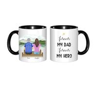 NOONATIVE Forever My Dad Forever My Hero Mug,Personalized Custom Coffee Mug with Name Portrait,Birthday Fathers Day Gift for Dad