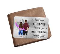 NOONATIVE I Met You I Liked You I Loved You Wallet Card,Personalized Custom Couple Wallet Card with Portrait Name,Gift for Boyfriend Girlfriend Husband Wife Valentine's Day Anniversary