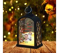 NOONATIVE In Loving Memory Personalized Photo LED Candle Lantern, Custom Memorial Candle Holder with Led Light Material, Black, Sympathy Occasion, Mourning