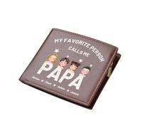 NOONATIVE My Favorite Person Calls Me Papa Personalized Leather Wallet,Custom Double-Sided Printed Bifold Wallets with Engraved Name and Portrait,Fathers Day Birthday Gifts for Dad Grandpa