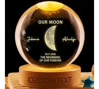 NOONATIVE Personalized Couple Moon Phase Crystal Globe Lamp,Custom Real Moon Phase Crystal Ball LED Night Light with Name Date,Anniversary Valentines Day Gifts for Her Him Couple