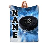 NOONATIVE Personalized Ice Hockey Throw Blanket,Custom Flannel Blanket with Name Number,Soft Lightweight Throw Blankets for Sofa Couch Bed Room,Gift for Team Players Ice Hockey Lovers Boys Coaches