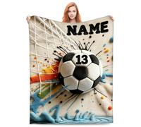 NOONATIVE Personalized Soccer Throw Blanket,Custom Flannel Football Blanket with Name Number,Soft Lightweight Throw Blankets for Sofa Couch Bed Room,Gift for Team Players Soccer Lovers Boys Coaches