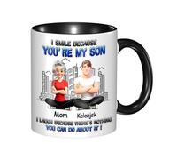 NOONATIVE Personalized to My Son Coffee Mug from Mom, Custom I Smile Because You're My Son Ceramic Cup with Names, Funny Father's Day Birthday Gifts for Sons from Mom Mummy Mama,06