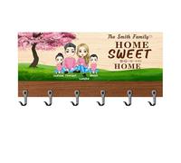 NOONATIVE Sweet Home Key Holder for Wall,Personalized Custom Family Key Hanger with Family Name Portrait Text,Home Decor House Warming Gift