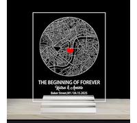 NOONATIVE Where We Met Map Plaque with Wooden,Acrylic,Led Light Stand,Personalized Custom Couple Map with Location Date Names,Valentines Day Gift for Wife Husband Girlfriend Boyfriend