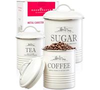 noonberry Kitchen Canisters for Countertop - Set of 3 - Airtight Coffee Tea Sugar Container Set - Country Rustic Farmhouse Canisters Sets for the Kitchen