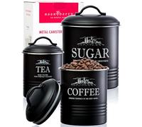 noonberry Kitchen Canisters for Countertop - Set of 3 Black Airtight Coffee Tea Sugar Container Set - Country Rustic Farmhouse Canisters Sets for the Kitchen