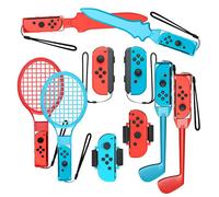 Noonedibs 10-in-1 Switch Sports Accessory Kit, Motion Sensor, for Nintendo Switch and OLED, Tennis Racket, Golf, Fitness Ring Sword, Multicolor