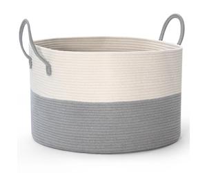 Noonkty Extra Large Basket, 21.7"D X 13.8"H Cotton Rope Basket with Handles, XXL Blanket Storage for Living Room, Decorative Toys Basket, Baby Laundry Baskets
