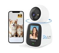 Noorio 2K Indoor Security Camera, Baby/Pet Camera Monitor, Two Way Video/Audio, 360°View, 2.4GHz Wi-Fi, 2.4" Screen, AI Tracking, IP66 Outdoor Camera, Night Vision, No Monthly Fee, Works with Alexa