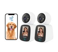 Noorio Pet Camera, 2K Indoor Baby Camera, 360°Dog Security Camera with Motion Tracking, 2.4G&5G, Free Local Storage, Night Vision, 2 Way Video Calling with 2.4" Screen, IP66, Works with Alexa 2 Pack