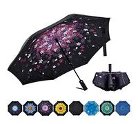 NOORNY Inverted Umbrella Double Layer Automatic Folding Reserve Umbrella Windproof UV Protection for Rain Car Travel Outdoor Men Women Sakura